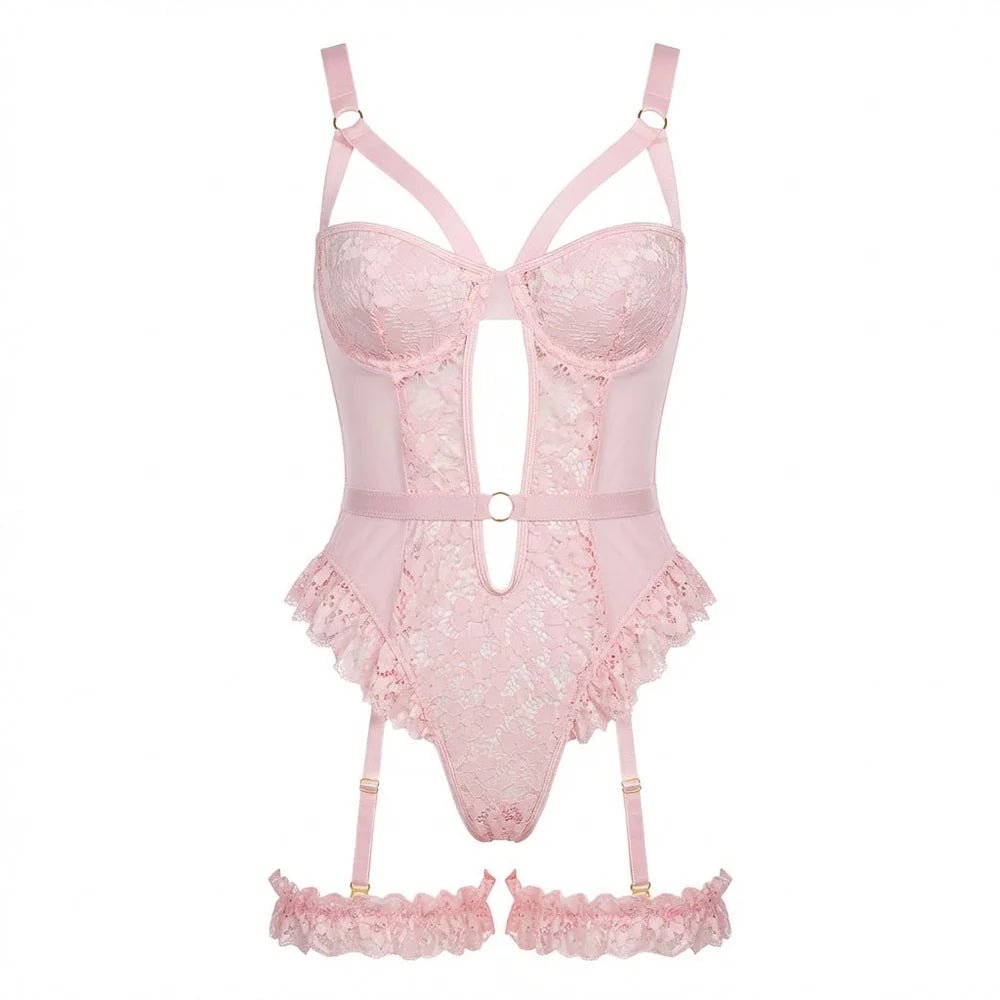 Pembe Dantelli Jartiyer & Bodysuit - 8450 - FUGU.