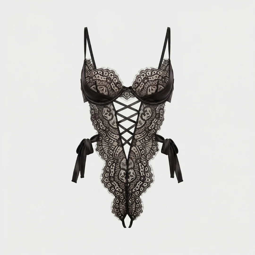 Siyah Dantelli Bodysuit - 8625