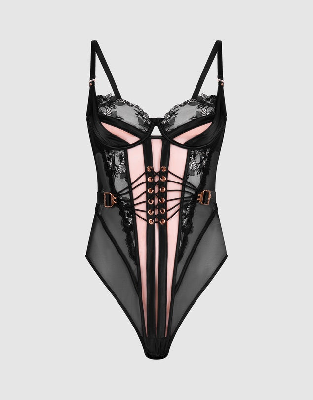 Siyah Deri Korse & Bodysuit - 8630