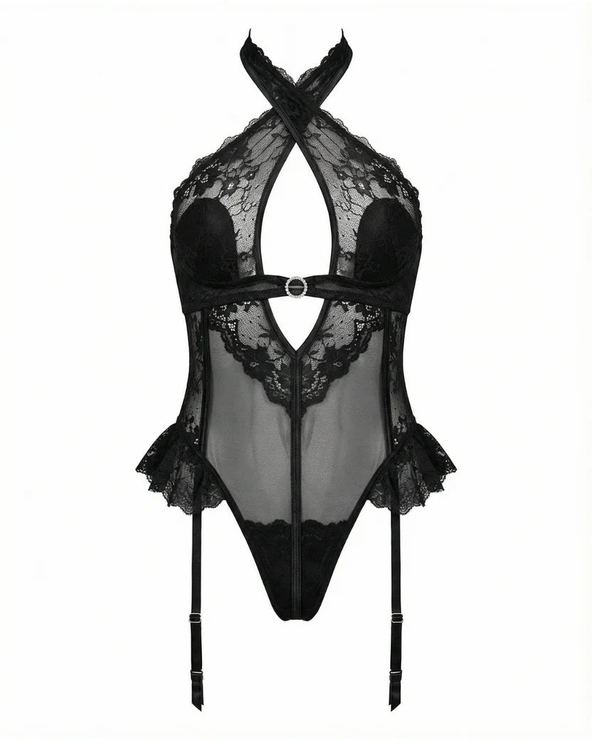 Transparan Dantelli Bodysuit - 8621