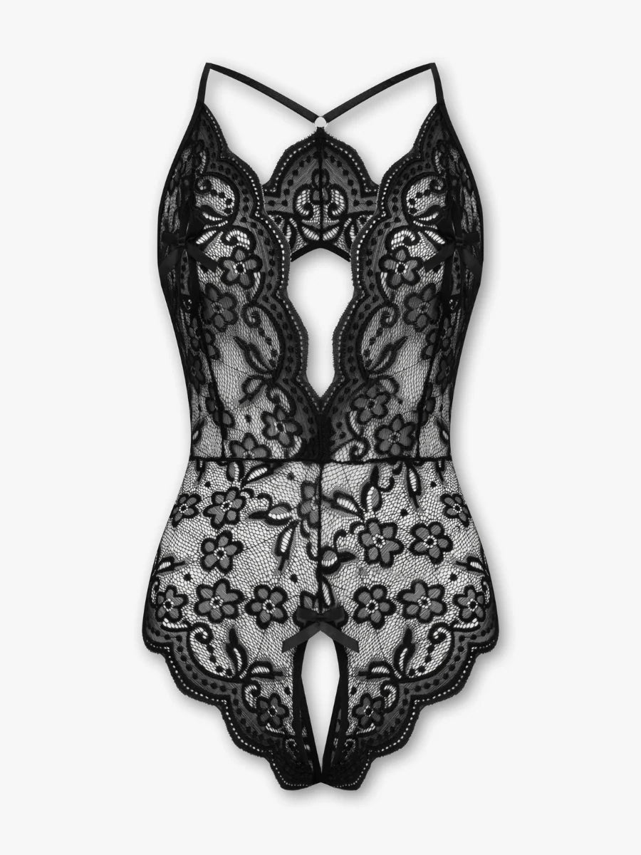 Liaza siyah dantelli gogus dekolteli ozel bolgesi acik bodysuit gorunum