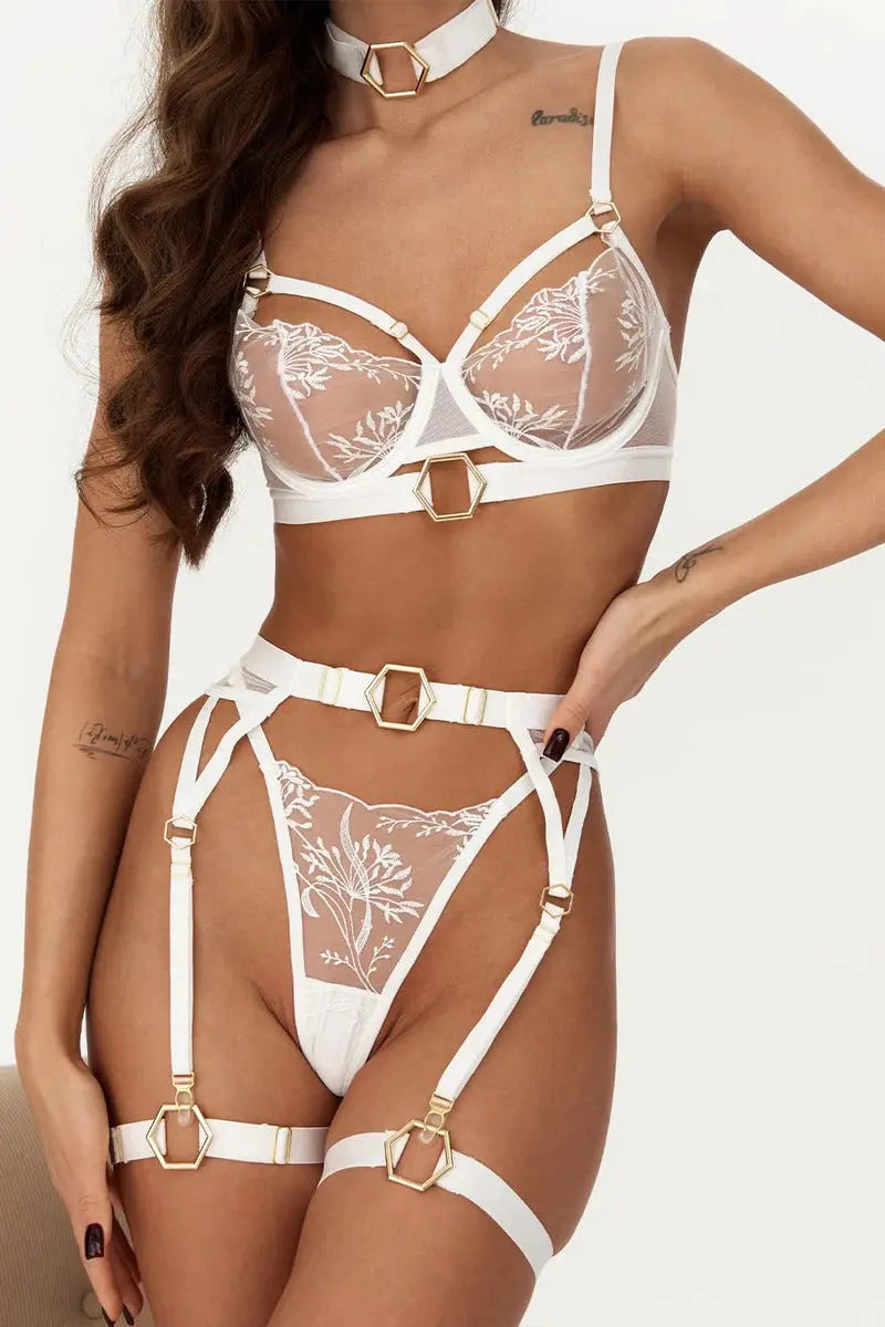 Snow Lace beyaz transparan balenli gelin jartiyer takımı, dantelli şık iç giyim seti, gelin iç giyim