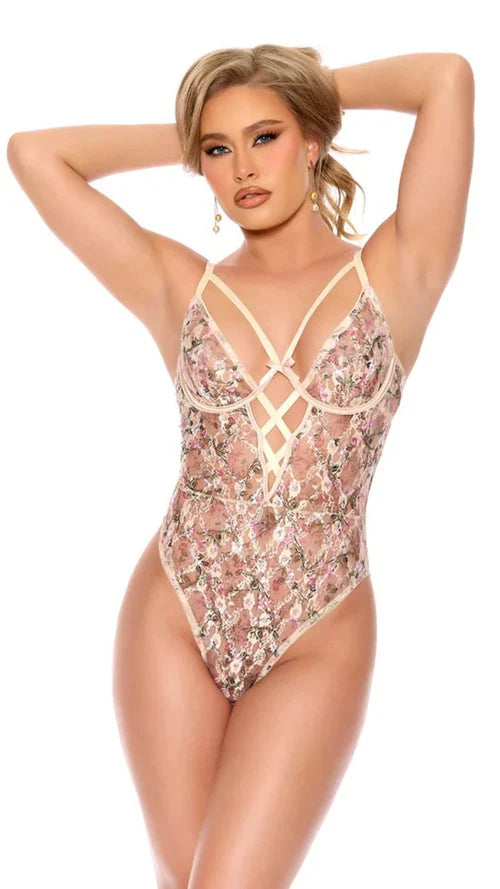 Çiçek Desenli Transparan Bodysuit - 8620
