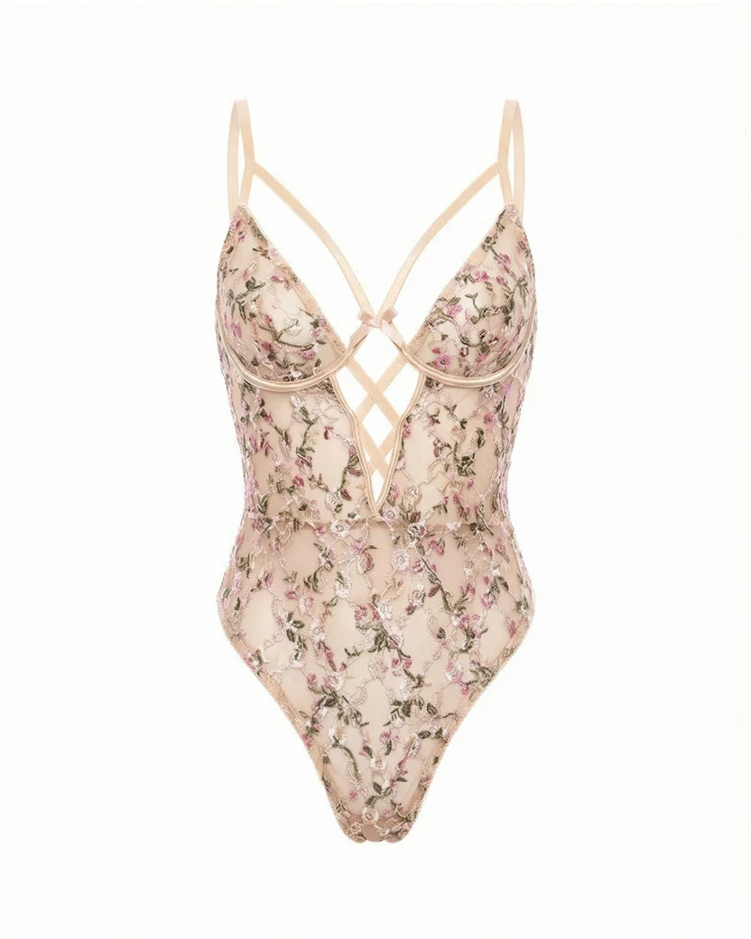 Çiçek Desenli Transparan Bodysuit - 8620