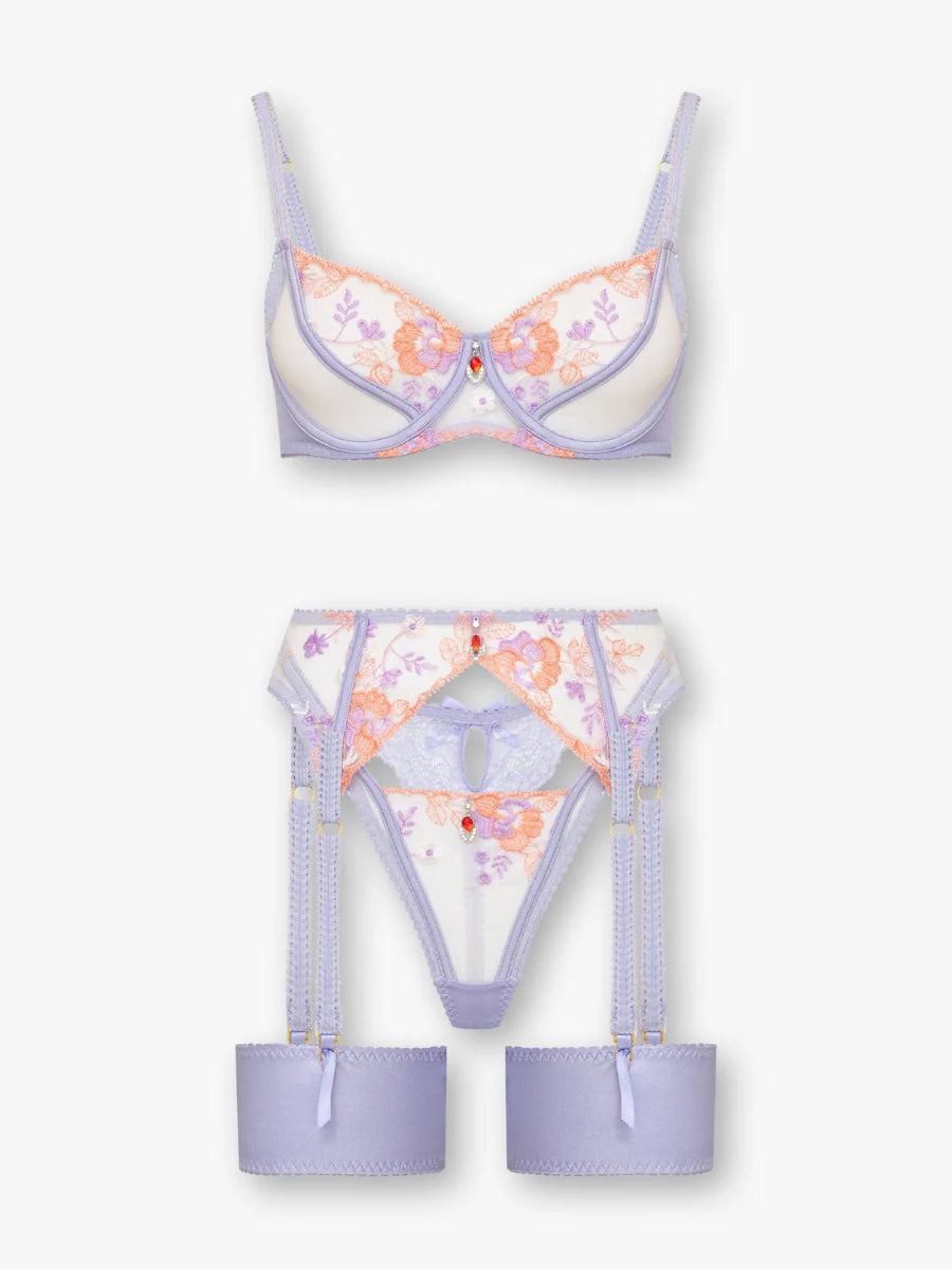 Imani - Lilac Floral Garter Set