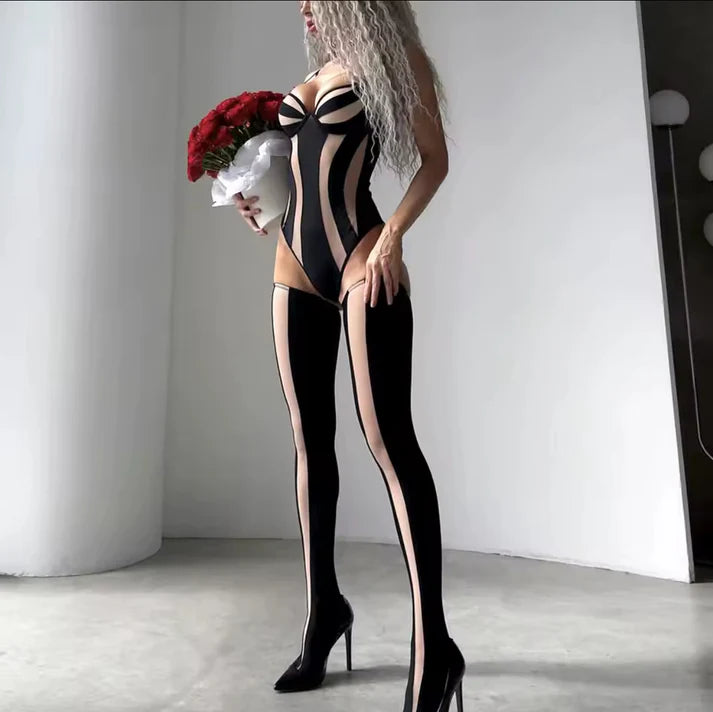 İvory - Siyah Bodysuit ( Çorap Dahildir )