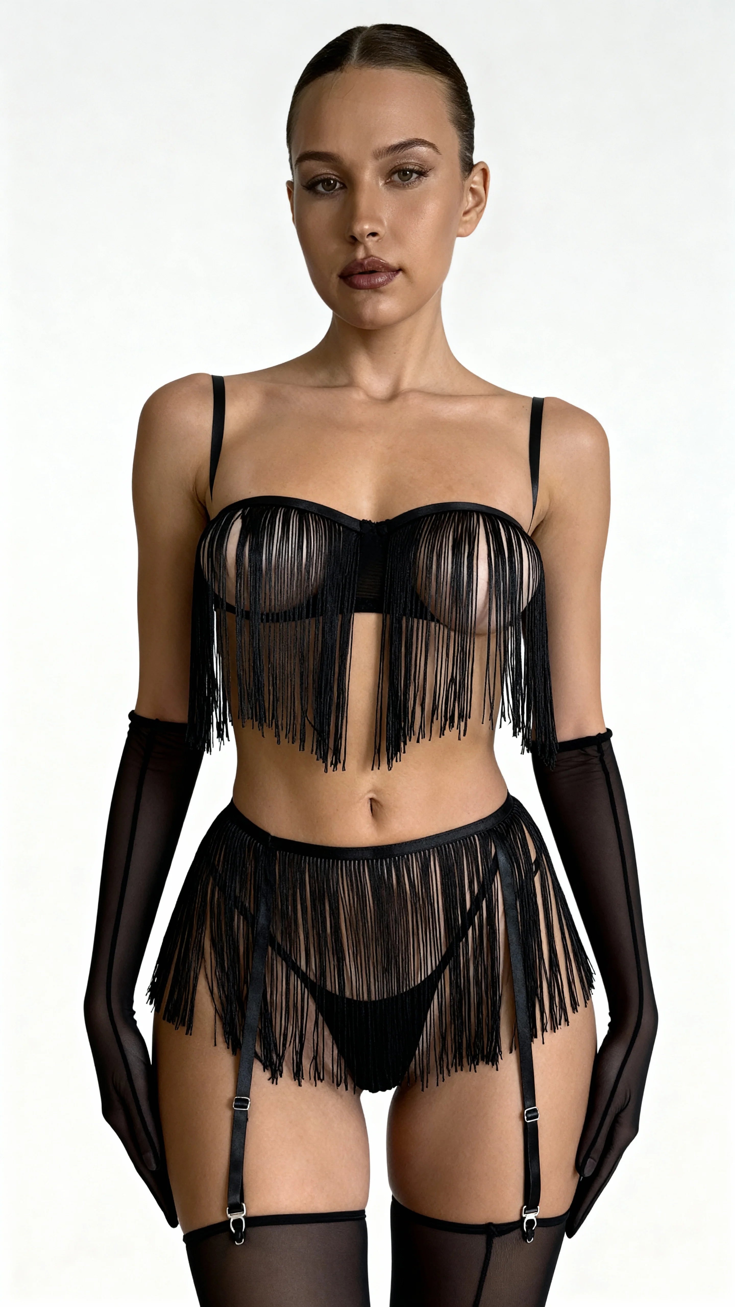 Linda - Siyah Püsküllü Jartiyer Takımı